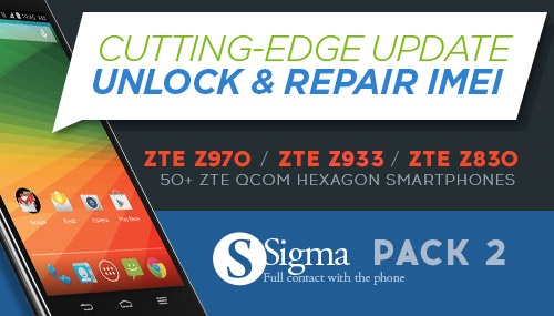 Sigma Pack 2: Unlock and IMEI Repair for ZTE Qualcom Hexagon smartphones