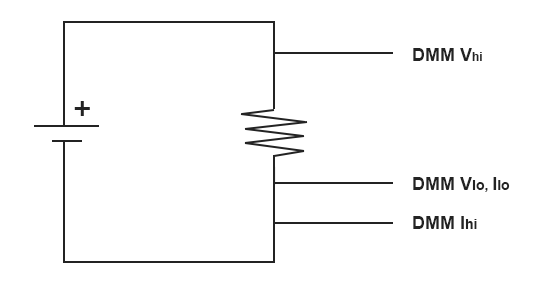  Proper connection for measuring DCV and DCI with a DM3058 Multimeter.