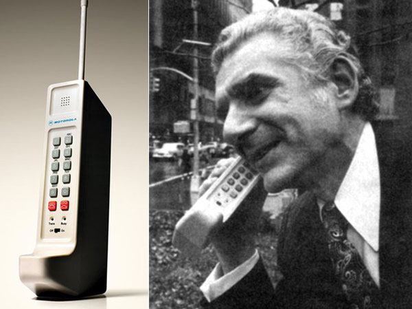 Martin Cooper with the first cell phone