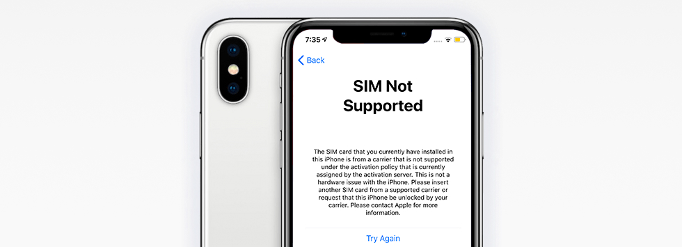 SIM Not Supported screen