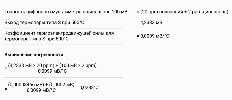 Погрешность цифрового мультиметра при калибровке термопары