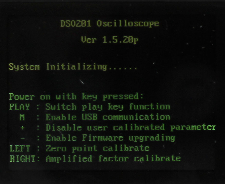 Boot Menu of DSO Nano DSO201 Pocket-Sized Digital Storage Oscilloscope