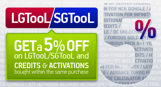 Get a discount on all LGTooL/SGTooL credits and activations