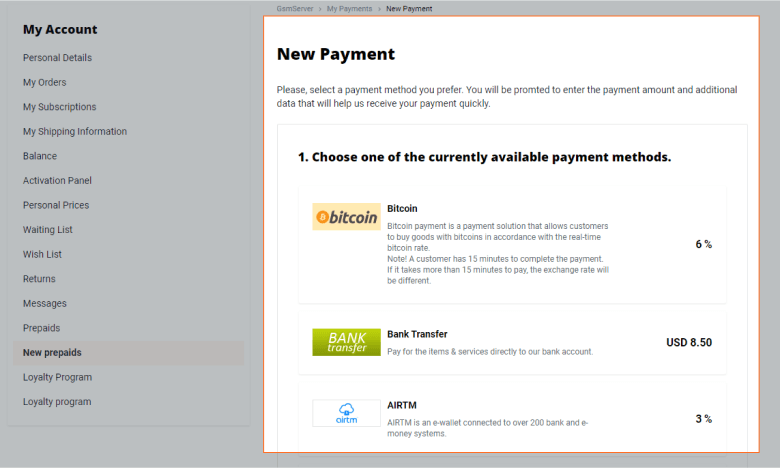 Choose the available paymnet option