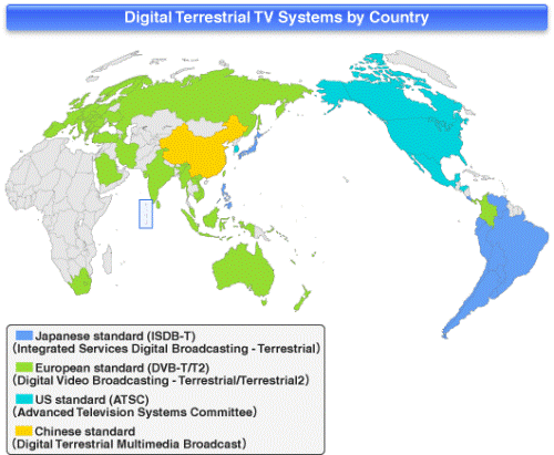 Mapa de cobertura de diferentes formatos de TV digital