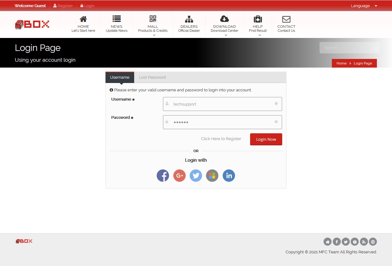 Login page screenshot