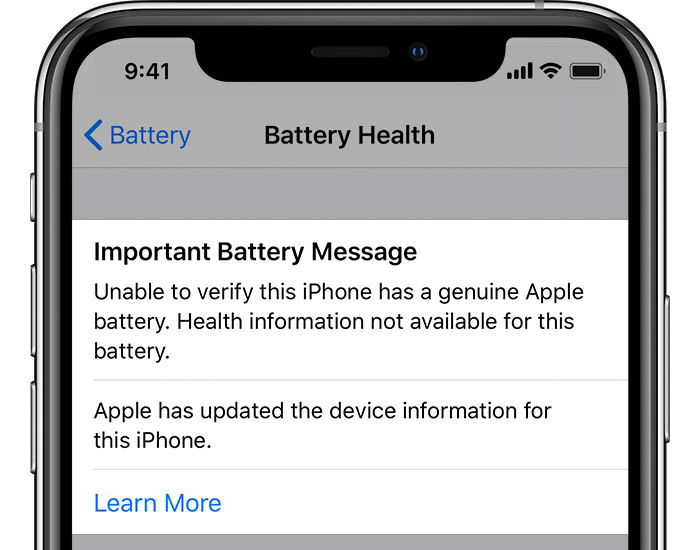 Unable to verify this iPhone has a genuine Apple battery